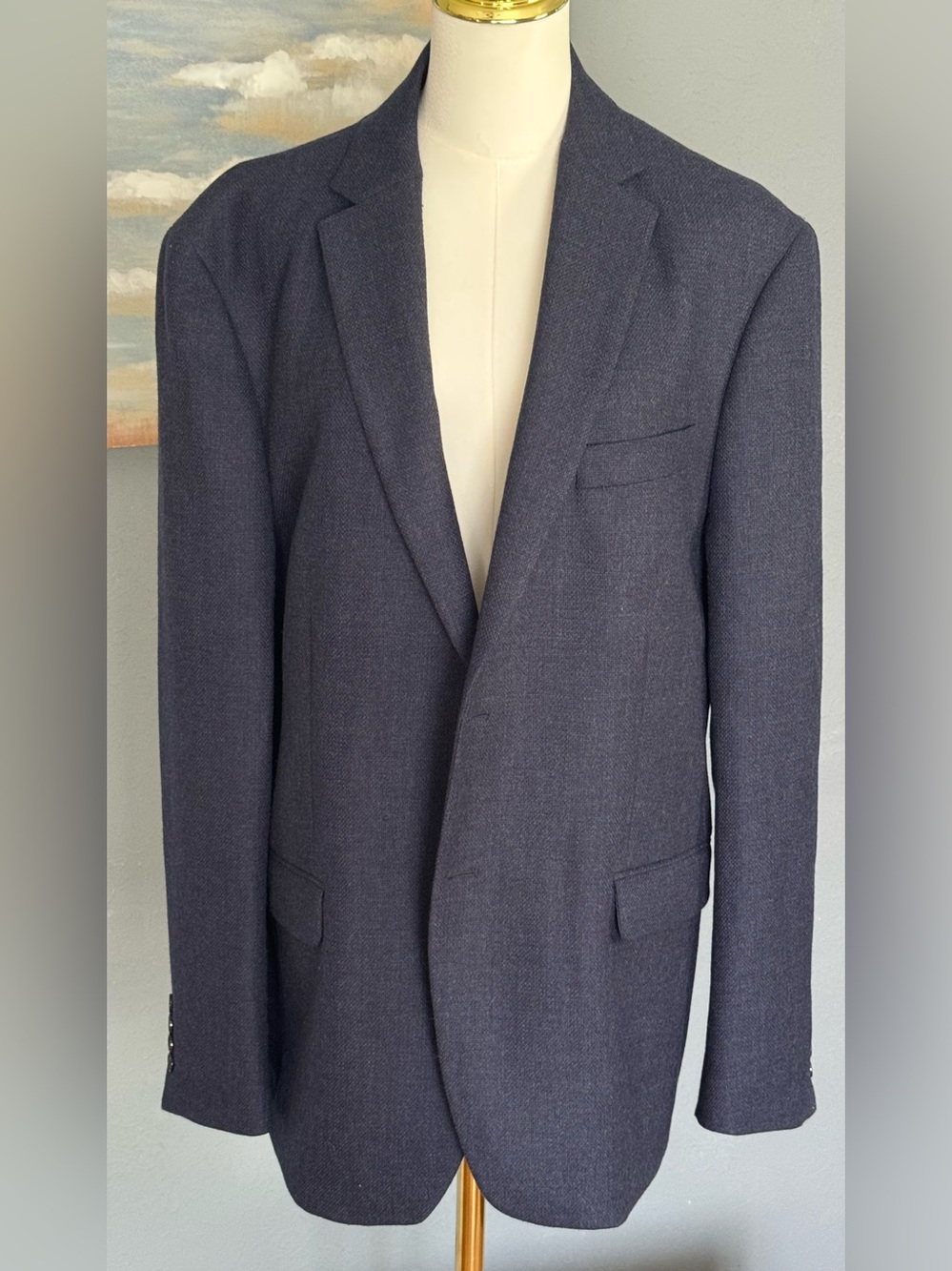 Lauren Ralph Lauren Tweed Blazer 100% Wool Sports Coat Jacket Navy Blue 44R  New